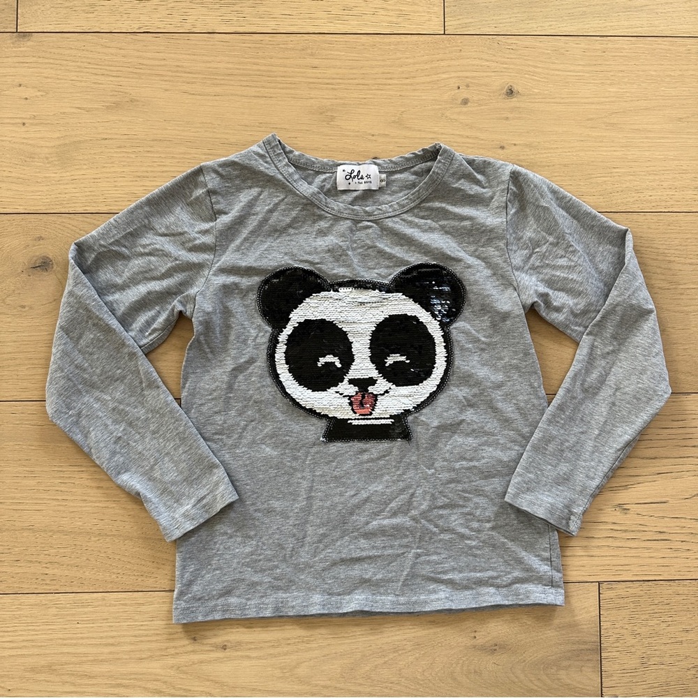 Lola + The Boys Gray Long Sleeve Panda Tee